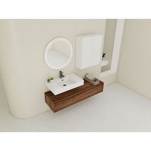 Mobile bagno sospeso da 60 pollici con lavabo in resina e 2 armadietti laterali, 3 cassetti a chiusura ammortizzata, design a montaggio a parete - Product Image 3