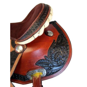 Ensemble de selle de cheval en cuir western de qualité supérieure |   Baril de ranch sculpté à la main avec motifs floraux |   Équipement d'équitation de course - Product Image 4