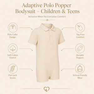 Short Sleeve Polo Bodysuit | Special Kids Sensory Clothing Inclusive Wear Cotton Stretch Zipper Closure Soft Unisex All Seasons - Product Image 5