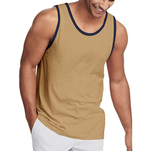 Camiseta sin mangas para hombre, color caqui, cuello redondo, color sólido, informal, de punto - Product Image 1
