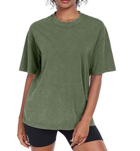 Camiseta de Cuello Redondo para Mujer, Estilo Casual, Lavado Ácido, Efecto Desgastado por el Sol, Manga Corta, Transpirable, Ecológica, 100% Algodón, Corte Regular - Product Image 5