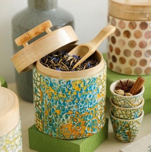 Pot de rangement en mosaïque d'œufs fait main avec couvercle en bambou tressé, boîte décorative pour la cuisine, pour thé, café, sucre, bonbons, en provenance du Vietnam - Product Image 3