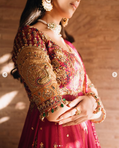 Elegant Women's <b>Red</b> Silk <b>Lehenga</b> Choli With Embroidery Traditional Pakistani <b>Wedding</b> Wear Floor-Length Loose Fit All Season - Product Image 3