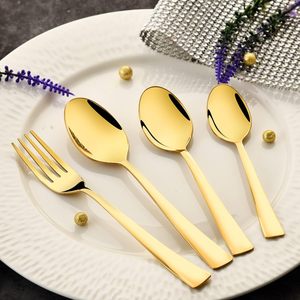 Ensemble de couverts en acier inoxydable doré de 24 pièces, boîte en similicuir (6 cuillères à dîner, 6 fourchettes à dîner, 6 cuillères à café, 6 cuillères pour bébé), compatible lave-vaisselle - Product Image 3
