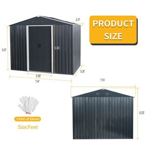 Caseta de Almacenamiento Metálica para Exteriores de 8 pies x 6 pies, Color Negro, con Base para Piso, Solución de Almacenamiento Versátil y Duradera - Product Image 6