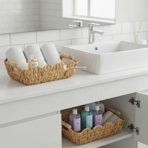 Panier de service vintage en jacinthe d'eau avec poignées en bois, design festonné écologique pour le rangement dans le salon ou la garde-robe, durable - Product Image 4