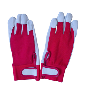Gants en cuir longueur poignet, style uni, blancs avec revers rouge, pour usage quotidien, gants de sécurité, toutes saisons, non doublés - Product Image 1