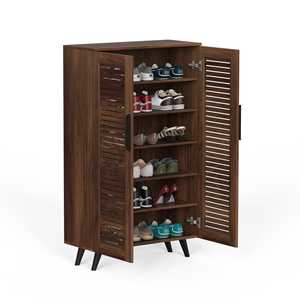 Meuble à chaussures Carlem à 2 portes, design haut, 6 étagères fermées, organiseur pour 24 paires de pantoufles ou de chaussures - Product Image 4