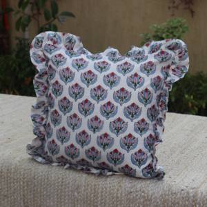 Jaipuri Sanganeri Square Floral Leaves <b>Printed</b> Pure Cotton Waterproof Handmade <b>Cushion</b> Cover for Home & Hotel Use - Product Image 3