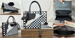 Ensemble 2 pièces tendance 2026 le plus vendu : Sac fourre-tout et portefeuille en cuir de vachette fait main pour femme, motif à carreaux, ensemble assorti - Product Image 3