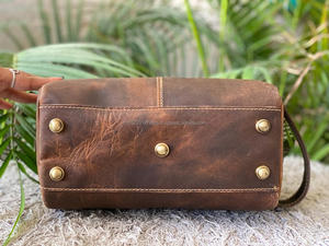 Bolsa de aseo de cuero genuino para hombre y mujer, kit de herramientas de aseo, bolso de cuero marrón, Unisex - Product Image 6