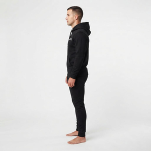 Chándal negro con capucha para hombre, corte regular, color sólido, ropa informal con logo frontal, chándal de dos piezas de algodón - Product Image 3