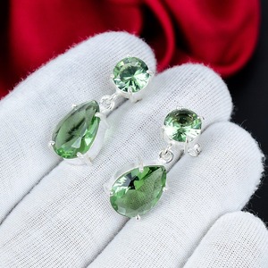 Boucles d'oreilles pendantes en améthyste verte, argent sterling 925, faites à la main, coupe poire, bijoux élégants, cadeau pour femmes - Product Image 2