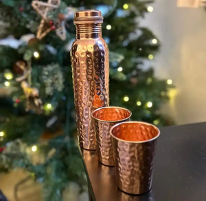 Bouteille à boire en cuivre écologique, flacon de stockage d'eau ayurvédique traditionnel pour la maison, la cuisine, le bureau et les voyages - Product Image 3