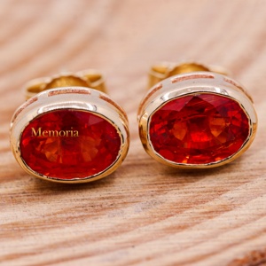Pendientes de Oro Amarillo Sólido de 14K con Zafiro Naranja Ovalado Natural, Joyería Fina, Memoria Jewels, Venta al Por Mayor - Product Image 3