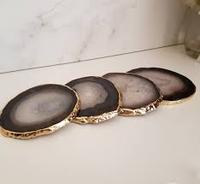 Sous-verres personnalisables en agate noire sculptée et gravée, forme irrégulière, étanches, artisanat vietnamien, pour la décoration intérieure et les mariages