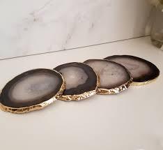 Black <b>Agate</b> Gemstone Carved Engraved Irregular Shape <b>Coasters</b> Craftsy Home Decor for Weddings Holidays - Product Image 2