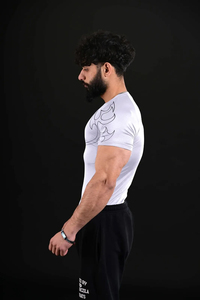 Camiseta de Compresión de Manga Corta Blanca Personalizada para Hombre, Protección UPF50, Secado Rápido, Tejido de Poliéster/Algodón - Product Image 2