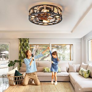 Modern Farmhouse LED <b>Ceiling</b> Fan with Caged <b>Light</b> Low Profile Flush Mount 6 Speeds Reversible Blades 6-Button <b>Remote</b> <b>Control</b> - Product Image 3