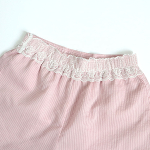 Hot Selling Factory High Quality 2026 Spring Summer New Fashion Poplin Splicing Striped pink Retro <b>Elastic</b> Women's Shorts - Product Image 2