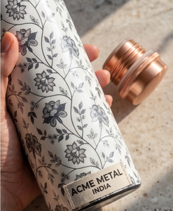 Elegant Floral Design Copper Water Bottle Reusable With Natural Wellness For Travel Hiking Gym Yoga And gifts - Product Image 2