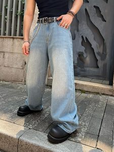 Jean en denim gris et noir rétro personnalisé pour homme, coupe ample, jambe large, style droit ou incurvé à rayures - Product Image 5
