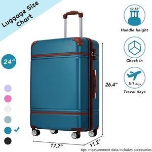 Bagaglio rigido con serratura TSA, valigia leggera espandibile da 24 "con ruote Spinner, bagaglio Vintage singolo, blu - Product Image 2