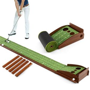 Tappetino da Golf per Putting da 3 Metri Marrone e Verde con Ritorno Automatico della Palla, 3 Dimensioni di Buche (3.5"/2.7"/2.4") - Ausili per l'Allenamento Golfistico - Product Image 1