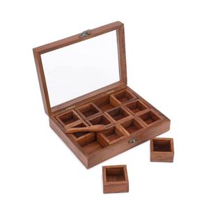 Handcrafted Wooden Masala Dabba Spice Box Natural Wood <b>Storage</b> Container for Modern and Traditional Kitchens For Sale - Product Image 1
