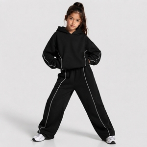 Pantalon de jogging décontracté surdimensionné noir à lignes contrastées pour filles, respirant, en molleton premium, vente en gros, OEM - Product Image 6