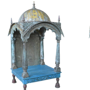 Haswani Handicrafts Hand Carved Wooden Temple <b>Mandir</b> Traditional Dome Design Pooja <b>Mandir</b> Antique Finish Home Shrine - Product Image 2