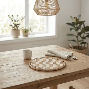 Premium <b>Epoxy</b> Resin Pearl Round Modern Placemat Cane Border Eco-Friendly Non-Slip 8-Inch <b>Table</b> Mat Dining Coffee <b>Tables</b> - Product Image 6