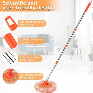 Adjustable 61-Inch Cleaning <b>Mop</b> with 360 Degrees Rotation 4 Reusable Heads 2 Fabric <b>Wall</b> <b>Mop</b> for Floor Cleaning - Product Image 4