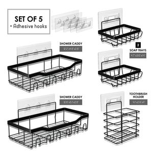 Organisateur de douche mural robuste sans perçage, lot de 5, étagère d'angle noire pour salle de bain - Product Image 2