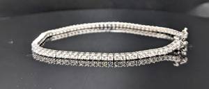 Pulsera de eslabones redondos de oro blanco macizo de 14 quilates, pulsera de tenis con diamantes cultivados en laboratorio de corte redondo de 3.20 quilates, regalo de boda para mujer - Product Image 3