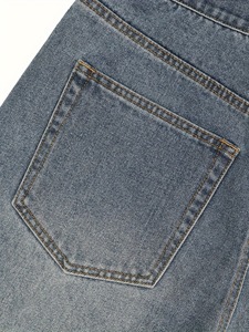 Shorts en jean délavé pour homme, coupe droite, taille mi-haute, décontracté, été, en tissu de coton tricoté - Product Image 4