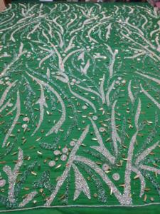 Tissus en filet perlé 100 % soie personnalisés, écologiques, tissés, pour robes de soirée et robes de mariée, motif brodé - Product Image 5