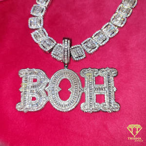 Luxury " BOH " Letter Necklace Custom Bubble Pendant With Cuban Link <b>Chain</b> <b>Rapper</b> Jewelry For Men - Product Image 4