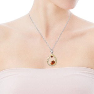 Collar de Plata de Ley 925 al por Mayor, Chapado en Oro, con Colgante de Gema Hessonita en Forma de Gota de Agua, Joyería Fina - Product Image 3