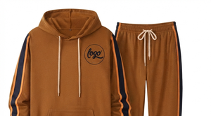 Ensemble de survêtement unisexe marron à capuche 100% coton à séchage rapide en molleton avec taille élastique, bandes latérales et logo imprimé sur le devant, tenue décontractée pour adultes - Product Image 3