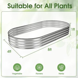 Fioriera Ovale Rialzata in Metallo Zincato 8x4x1ft per Esterni Argento - Product Image 2