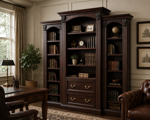 Bibliothèque classique en teck massif avec étagères ouvertes et tiroirs pour salon, bureau à domicile, bibliothèque, armoire de rangement - Product Image 2