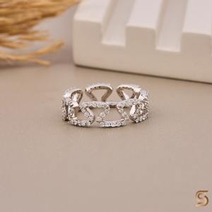 Anillo de Oro Blanco Sólido de 14K con Diamantes Cultivados en Laboratorio, Diseño de Onda en Zigzag, Anillo de Diseñador para Mujer - Product Image 5