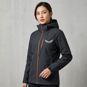 <b>Men's</b> <b>Black</b> Waterproof Hooded <b>Windbreaker</b> Jacket With Orange Zipper And Wing Logo Front Print Sporty Style For Winter Outdoor - Product Image 6