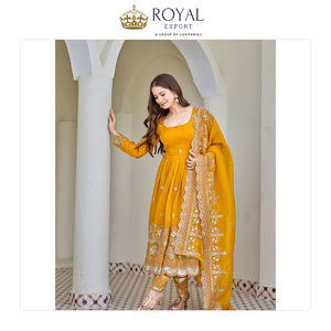 Breed verkochte Indiase kleding, rechtstreeks van de fabriek, premium zware, knapperige zijde met borduurwerk en pailletten, Anarkali pak. - Product Image 5