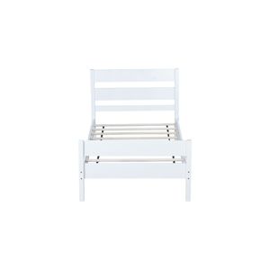 Lit double en bois de caoutchouc blanc avec tête et pied de lit rembourrés - Product Image 3