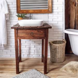 ตู้วางอ่างล้างหน้าไม้สไตล์โมเดิร์นรัสติก พร้อมลิ้นชักเก็บของ ตู้ห้องน้ำแข็งแรงทนทาน สำหรับวิลล่าและโรงแรม - Product Image 1
