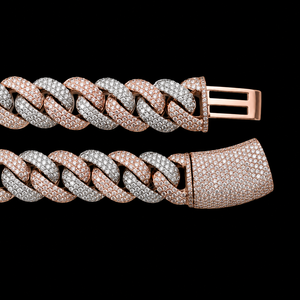Collier chaîne à maillons unisexe en or rose 18 carats plaqué or, micro-pavé double, serti de diamants Moissanite, prix de gros - Product Image 4