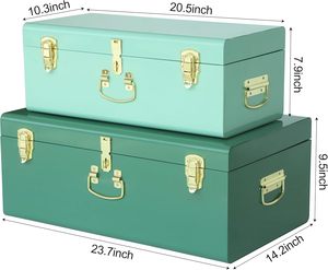 Vintage Style Decorative Trunk Set Emerald and Mint Green Metal <b>Keepsake</b> <b>Boxes</b> with Polished Gold Latches for Bedroom Storage - Product Image 6