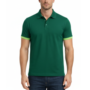 Polo Moderno Verde para Hombre con Contraste en los Puños de Manga Corta, Polo Deportivo de Alto Rendimiento - Product Image 1